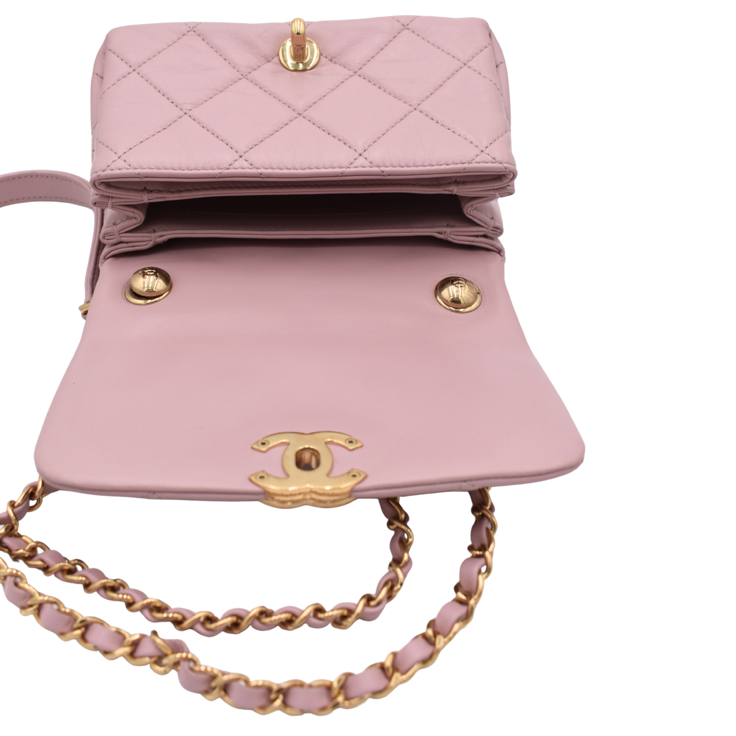 Pink Quilted Lambskin Mini Flap