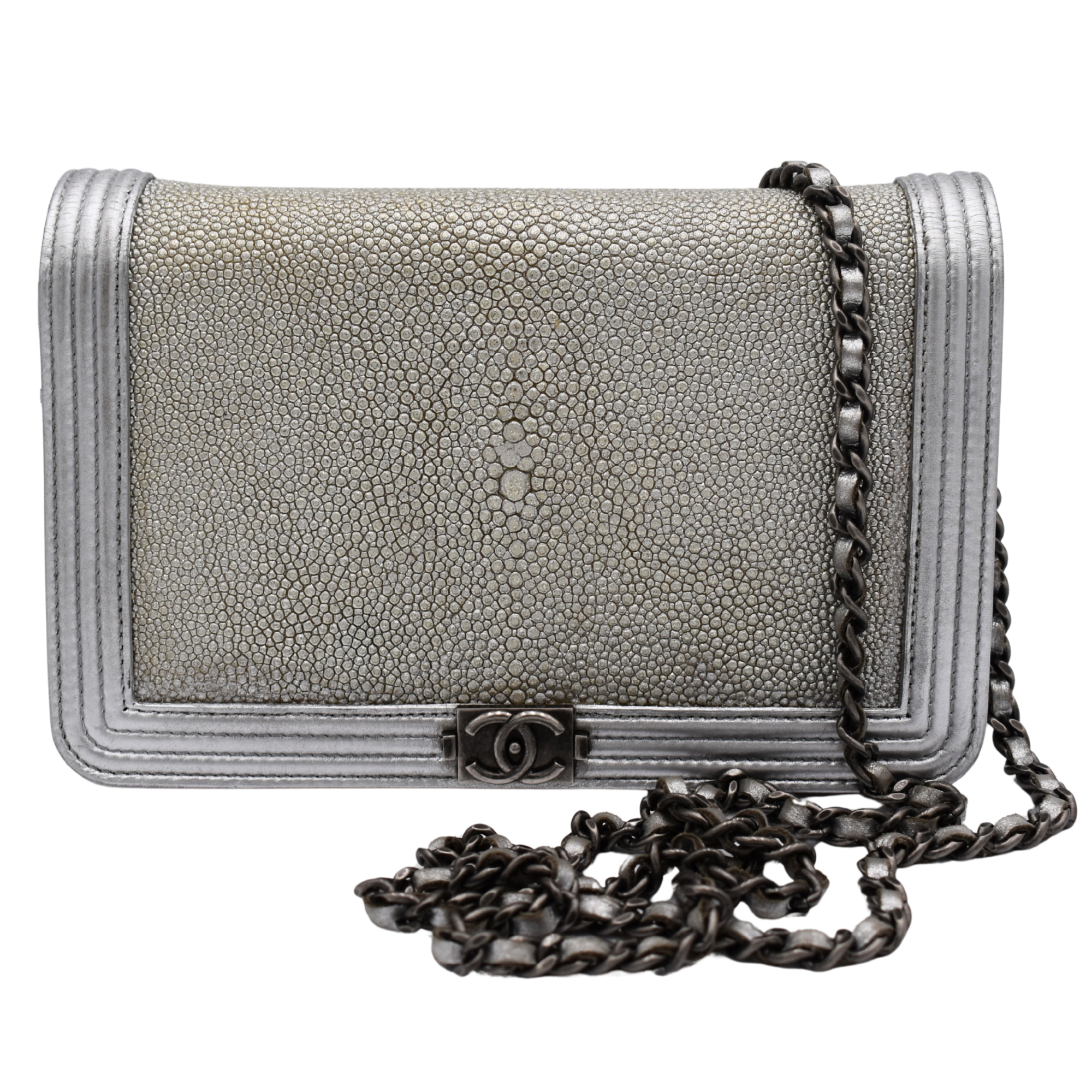 Metallic Silver Stingray Boy Wallet on Chain