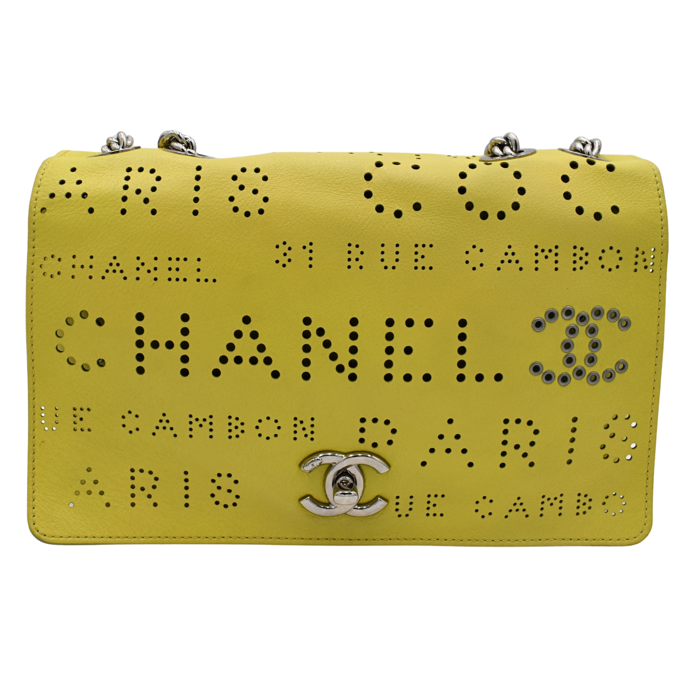 Yellow Calfskin Eyelet Flap Bag