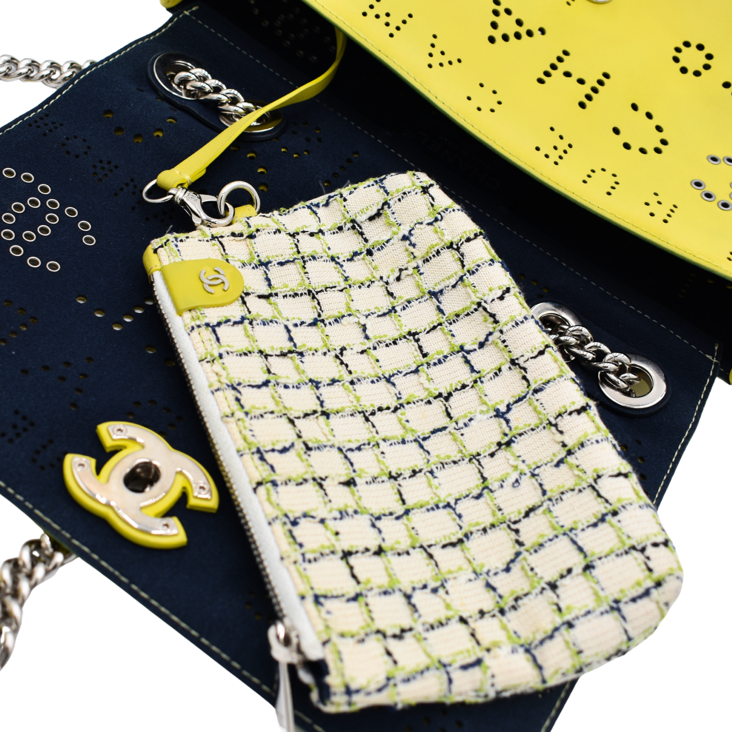 Yellow Calfskin Eyelet Flap Bag