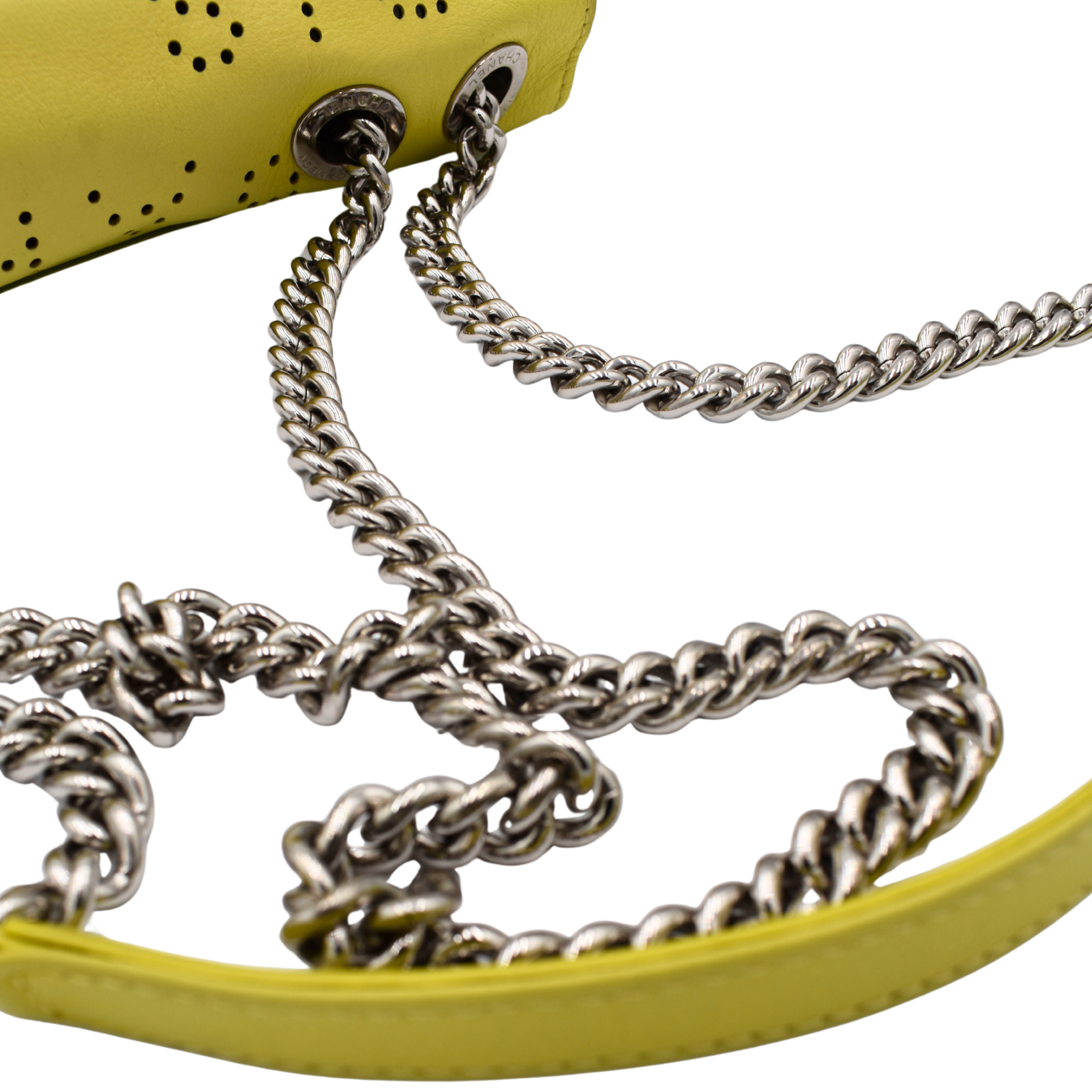 Yellow Calfskin Eyelet Flap Bag