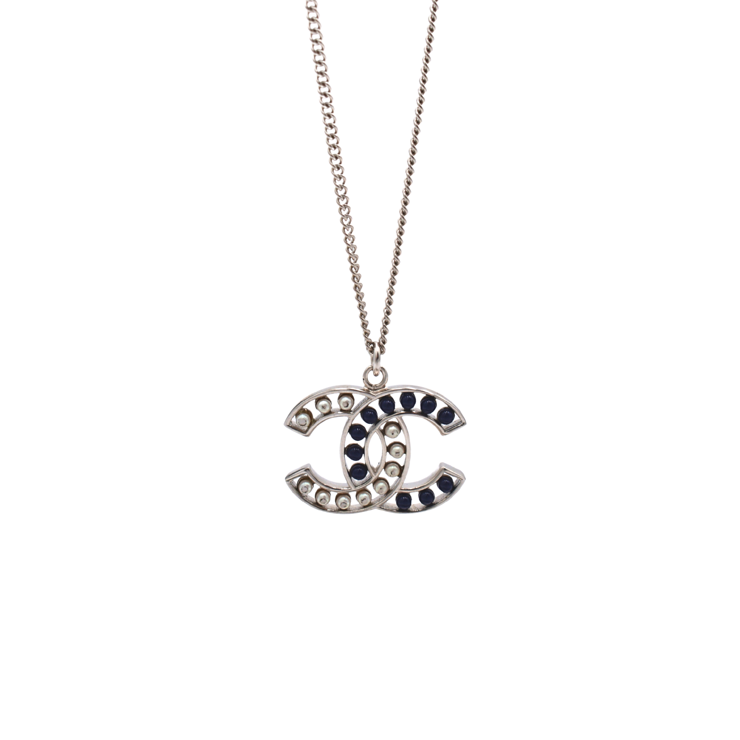 Blue/White Logo Pendant Necklace