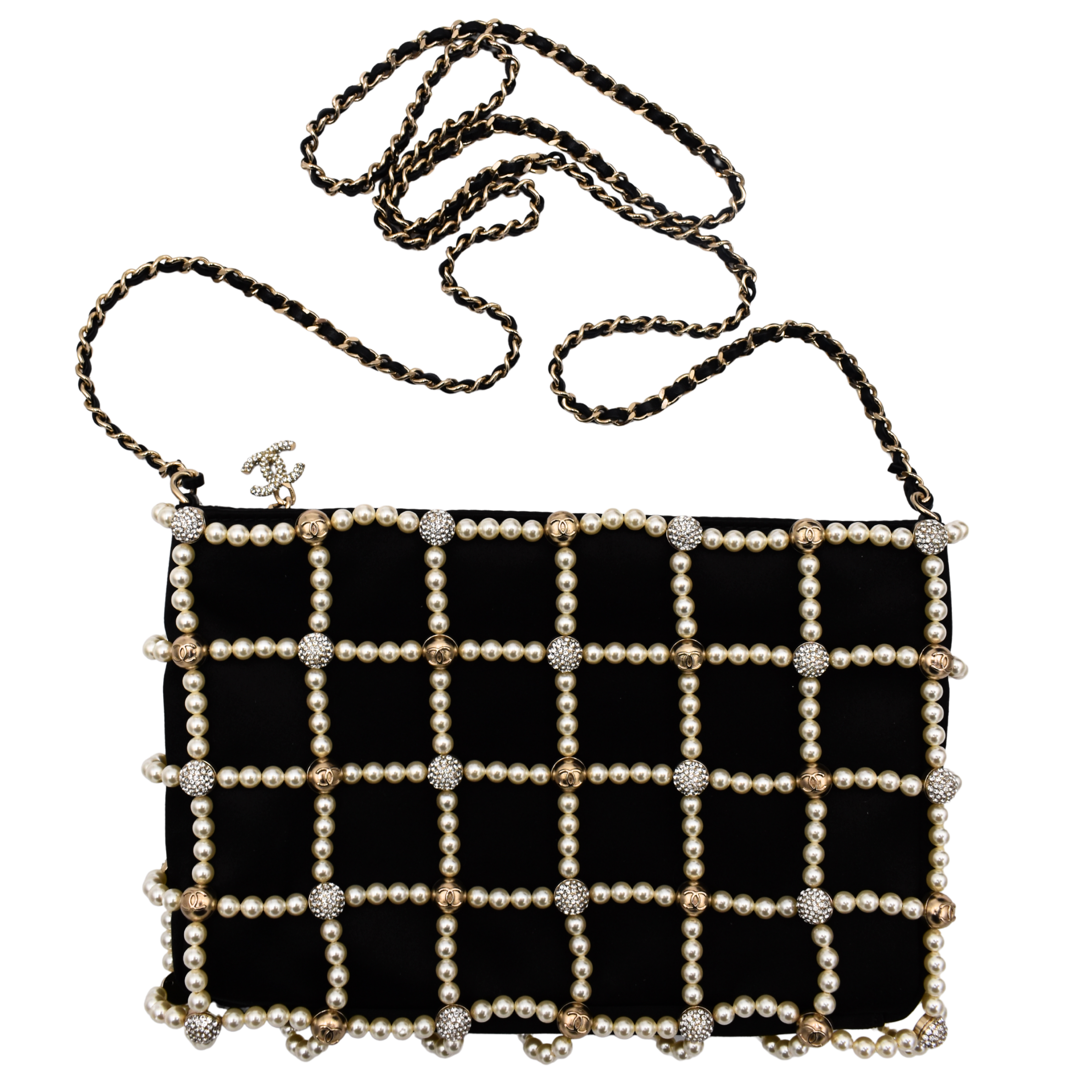 Satin Pearl Frame Crossbody Evening Bag