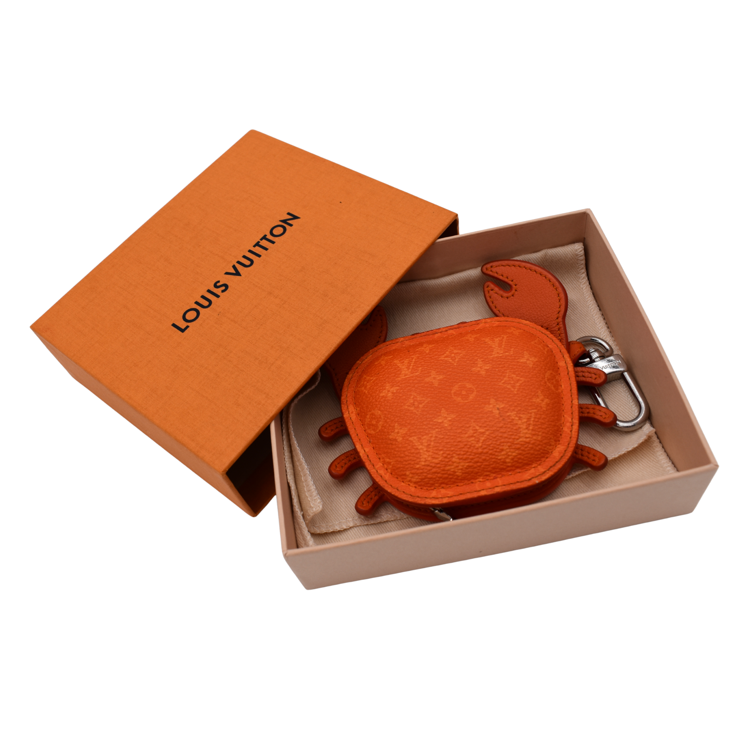 Orange Monogram Crab Bag Charm