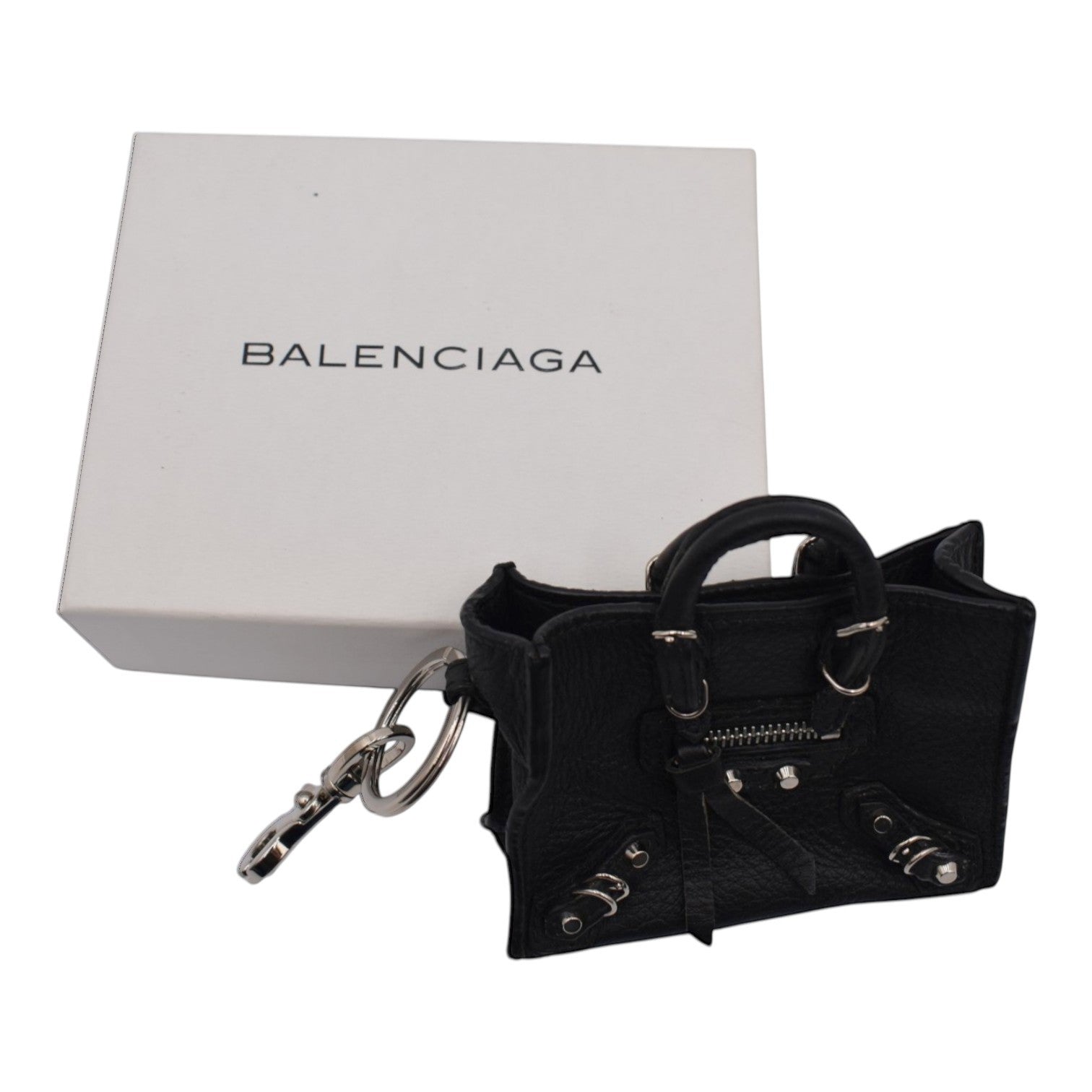 Soldi black leather 'Le City' micro bag charm with silver hardware and keyring.