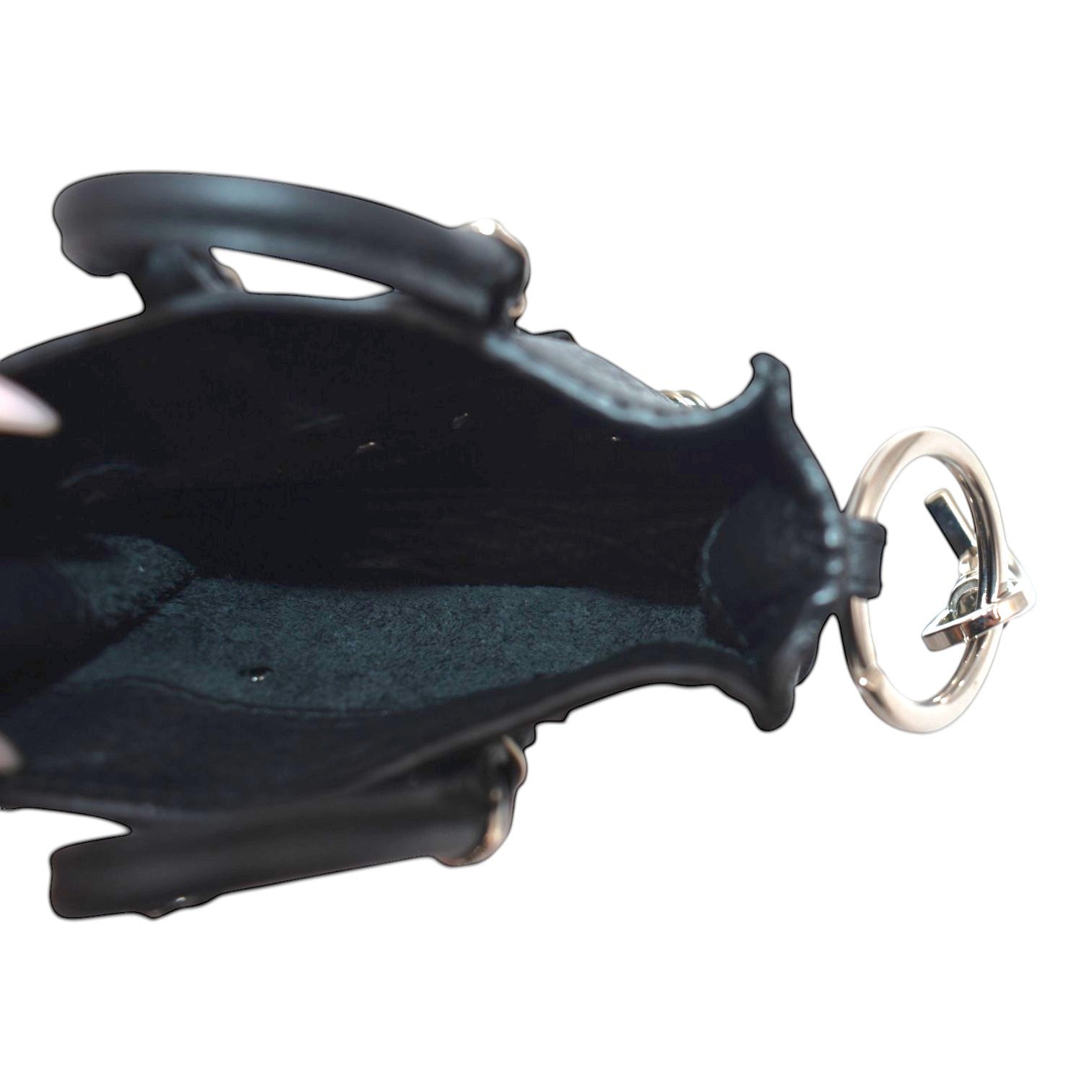 Soldi black 'Le City' micro bag charm with silver keyring and top handle.