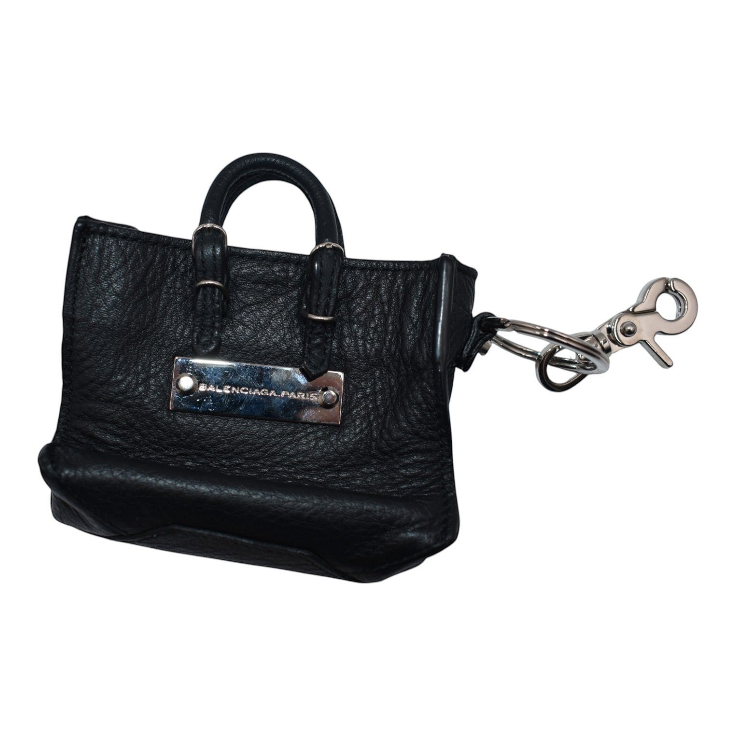Soldi black leather 'Le City' micro bag charm with silver hardware and clasp.