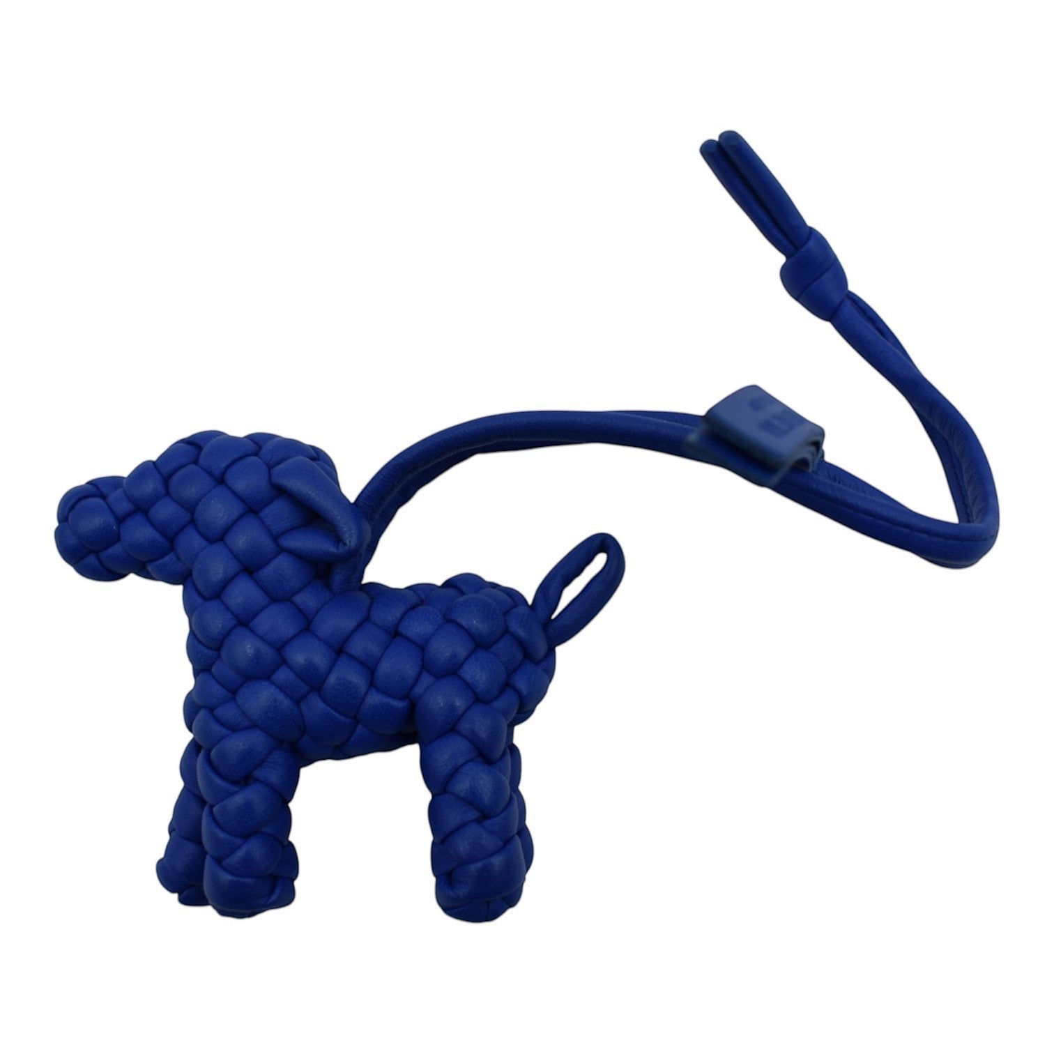 Soldi blue woven leather dog bag charm with braided detail and a loop for attachment.