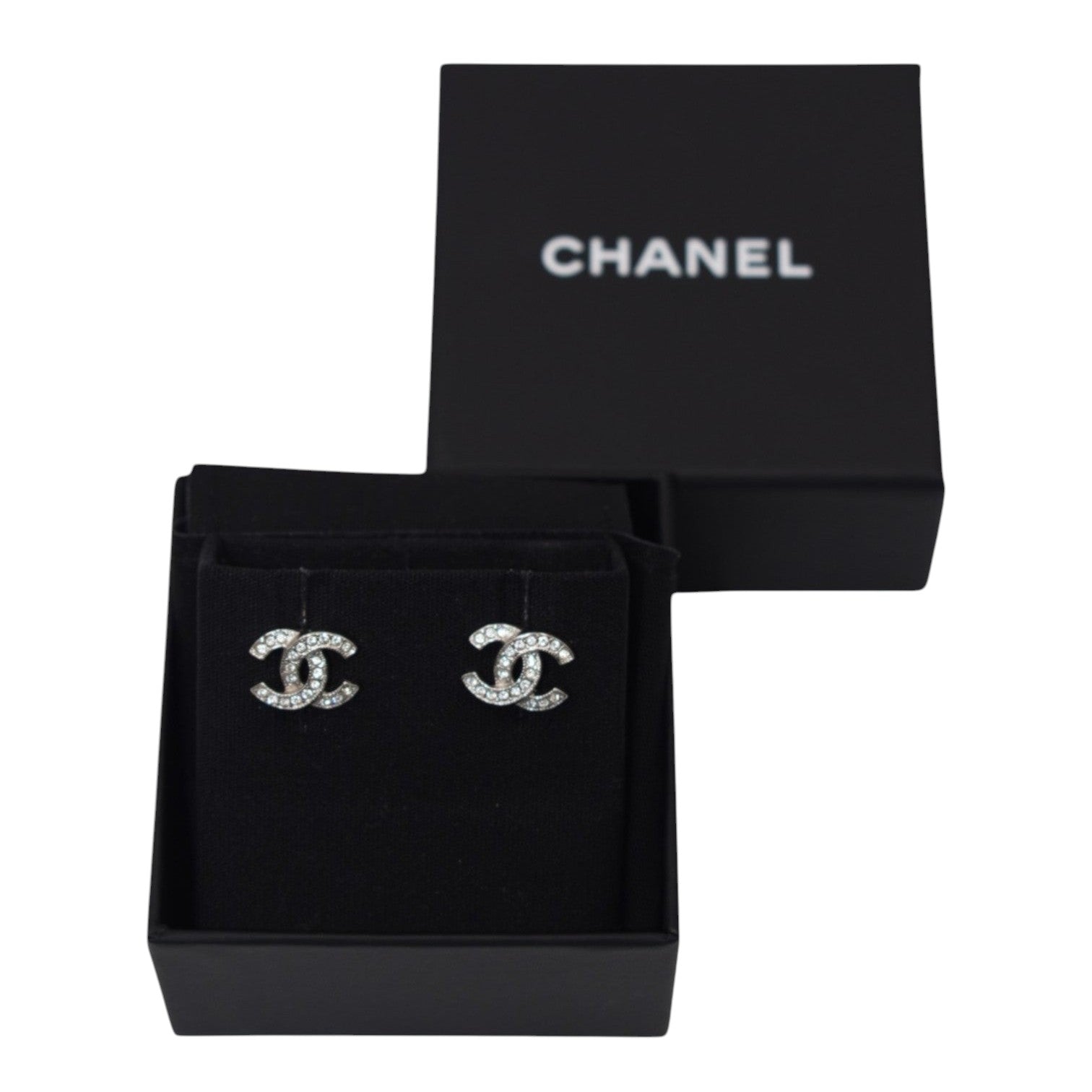 Soldi Crystal CC Stud Earrings with interlocking C logo and sparkling crystals.