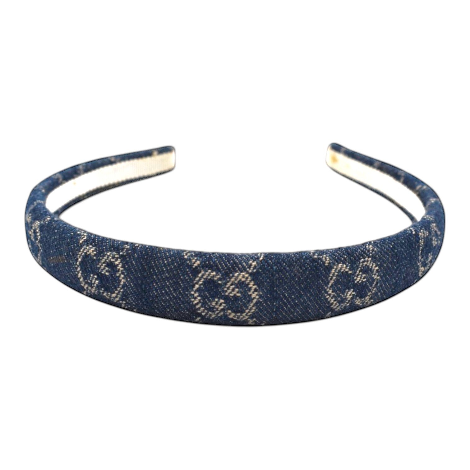 Soldi dark blue denim headband with beige interlocking G logo pattern