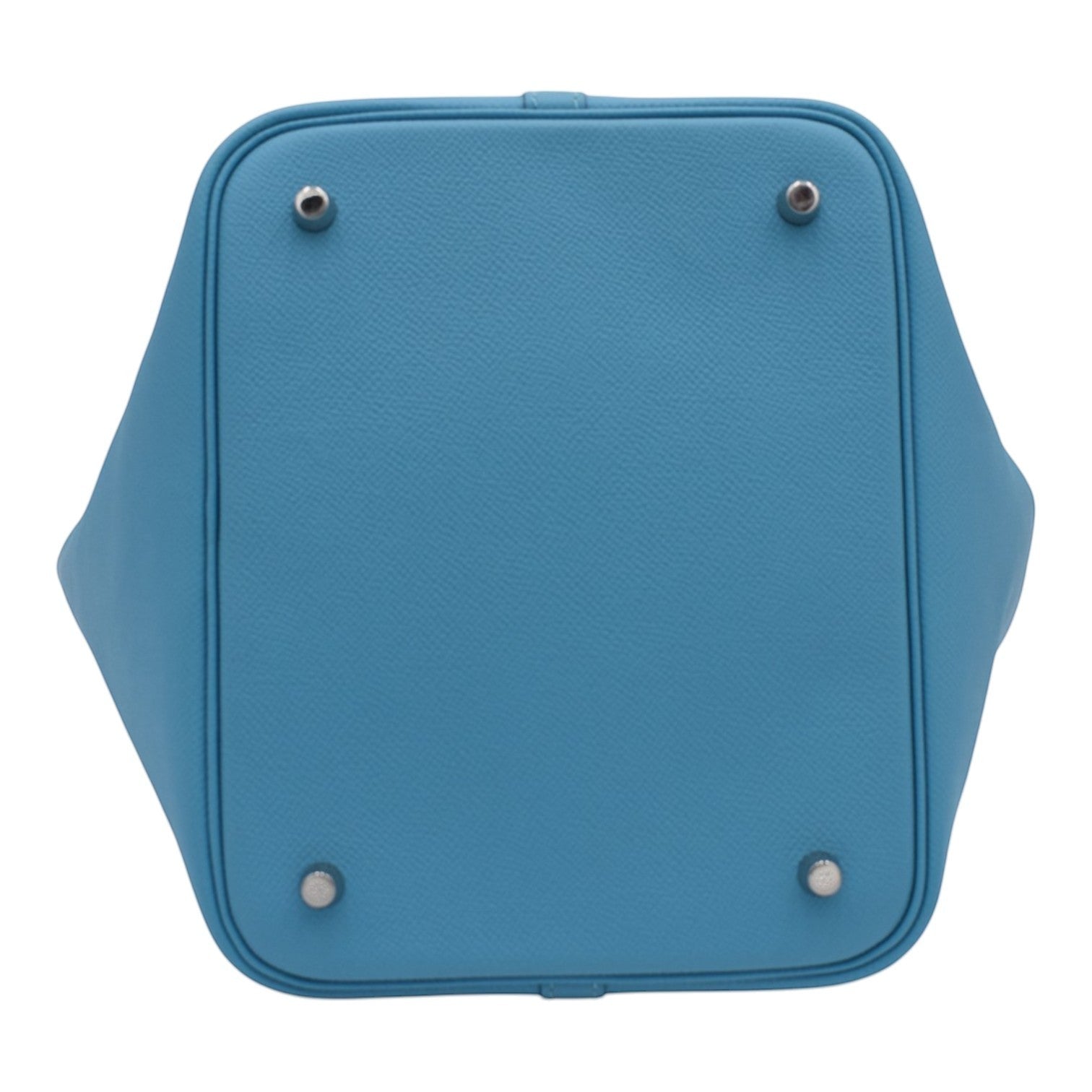 Soldi blue leather Hermes Picotin 18 bag with braided handles and protective metal feet.