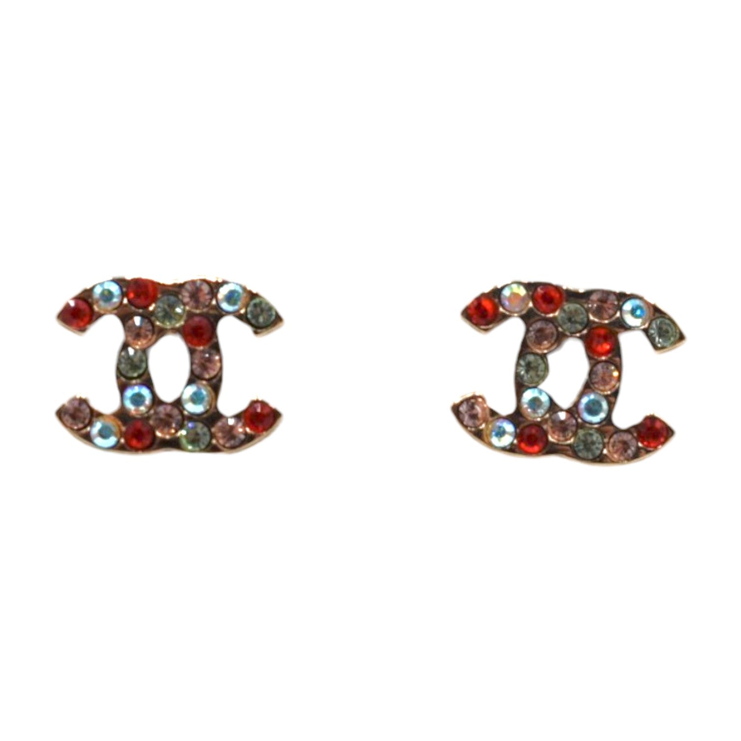 Soldi multicolor crystal CC logo stud earrings with gold-tone metal