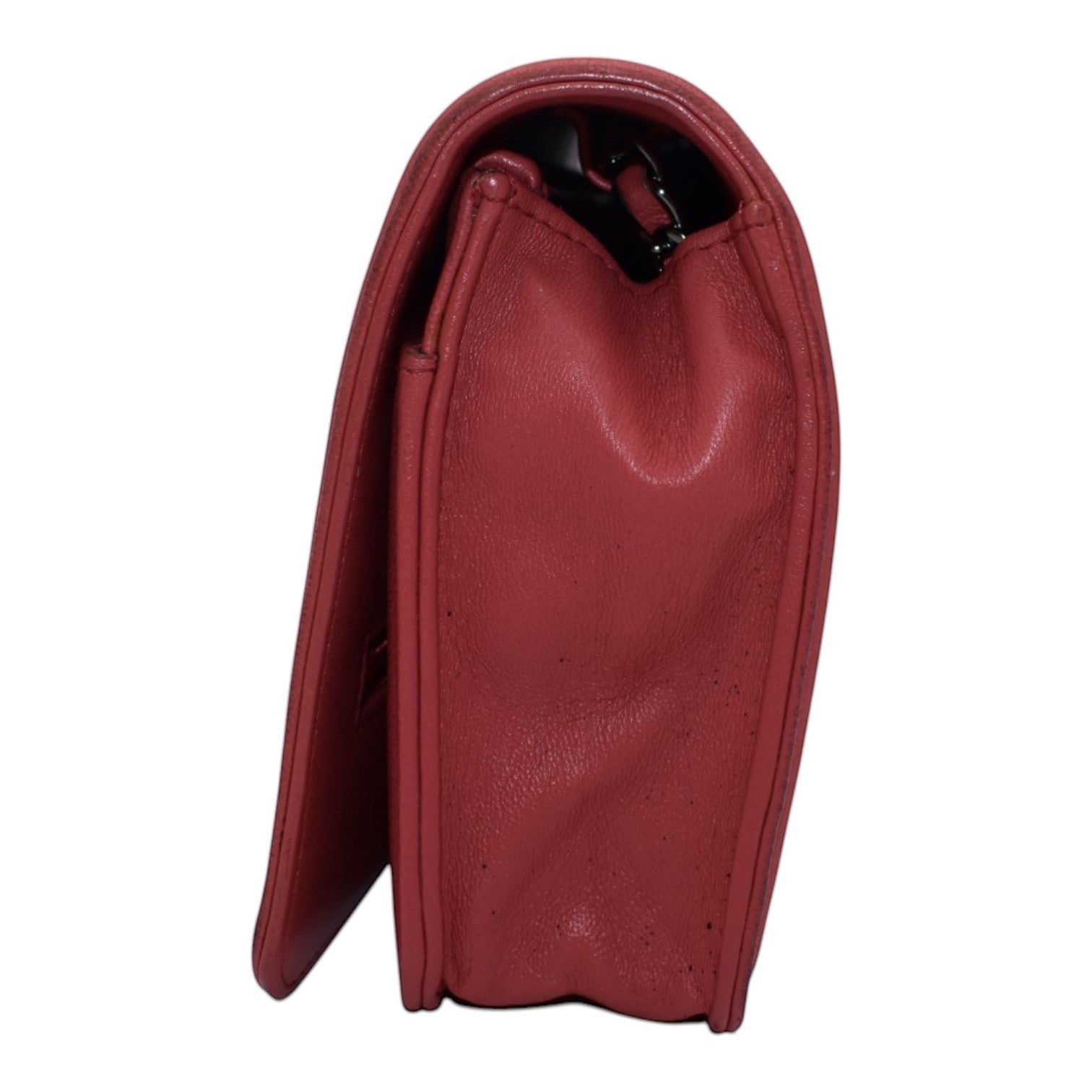 Soldi pink leather wallet on chain with silver grommets and chain strap