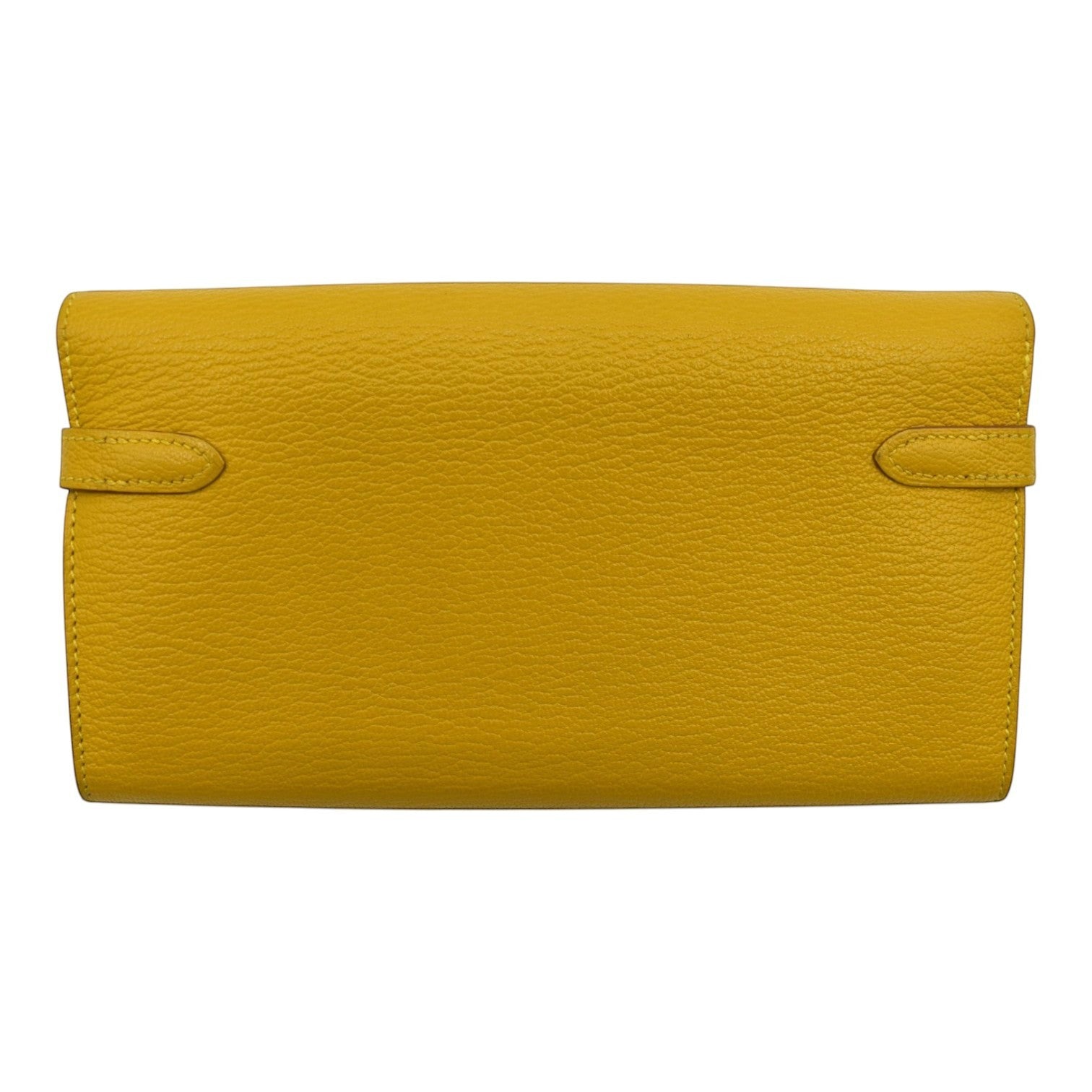 Soldi yellow leather Kelly Pochette wallet with strap closure